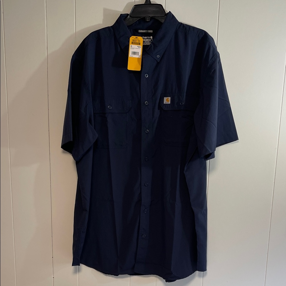 Carhartt force Navy Short Sleeve Button-Front shirt new size 2XLT